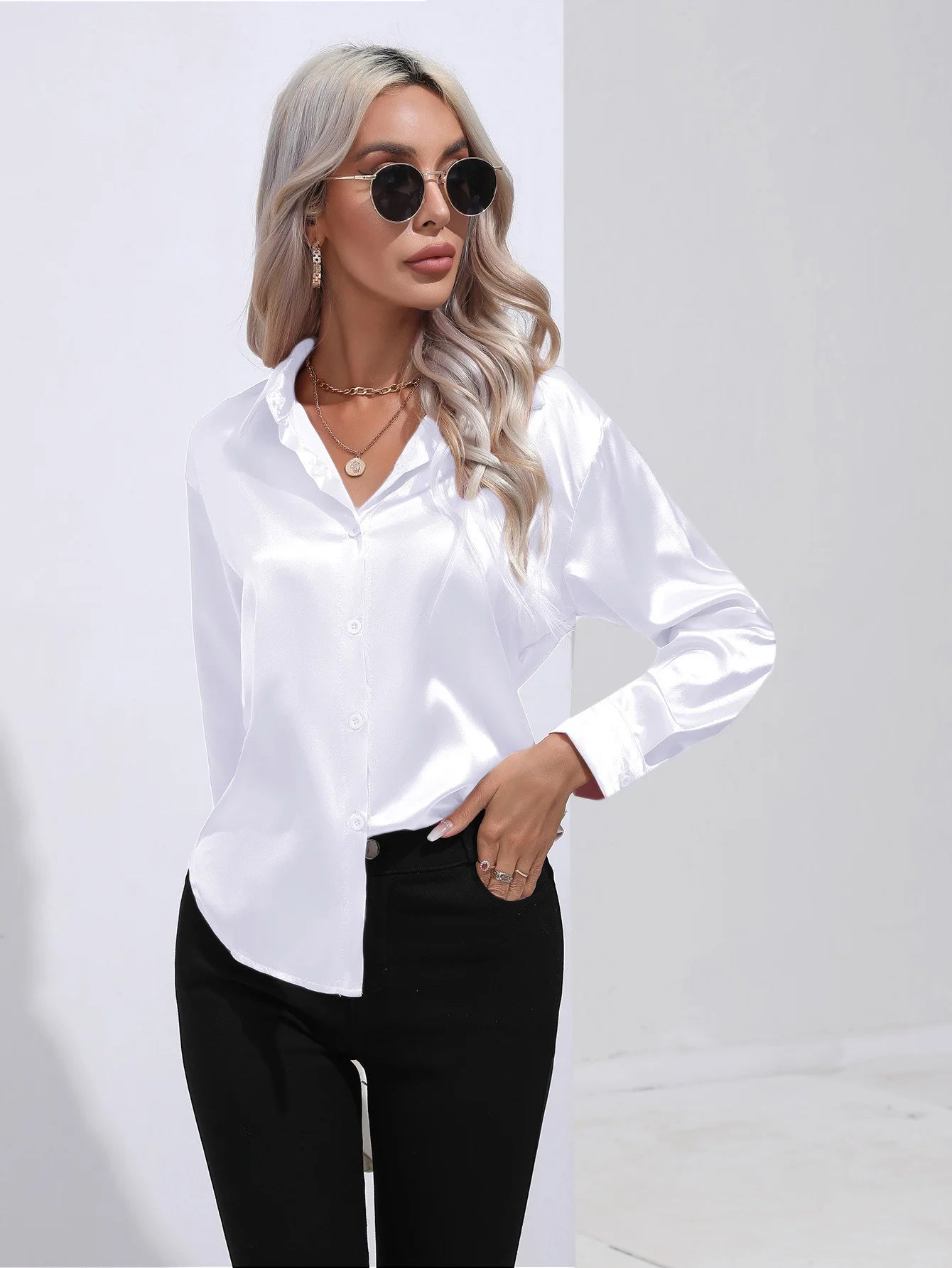 Satin Silk Long Sleeve Blouse