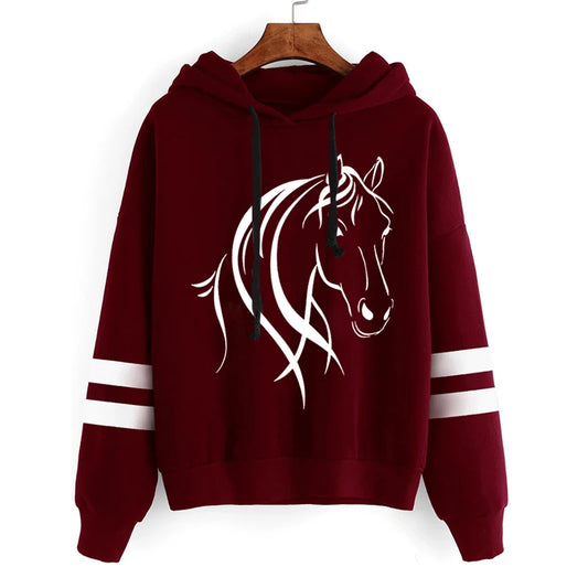 Long Sleeves Sweatshirt Pullover Cool Horse Graphic Casual Tracksuit Women’s Clothing Horse Hoodies High Street Fashion Sweater