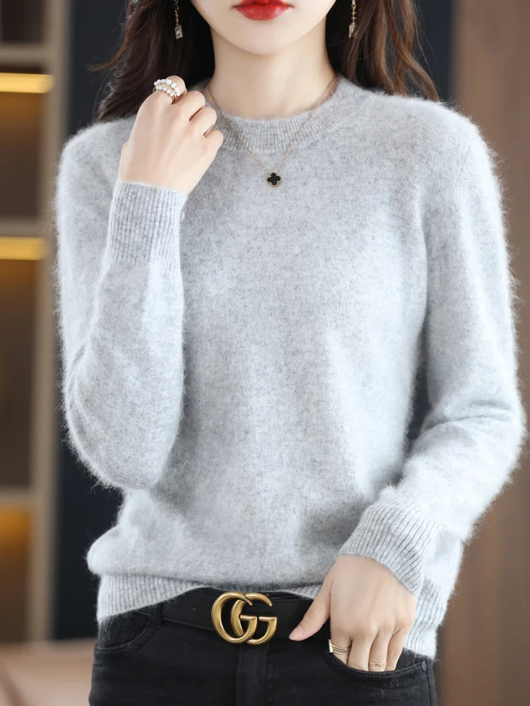 Autumn Winter Women’s 100% Mink Cashmere O-neck Pullovers Sweater Classical Casual Long Sleeve Knitwear Female Clothing Tops New