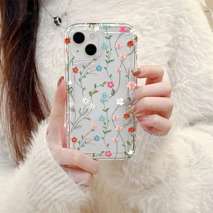 Flower Phone Case For iPhone 16 Pro Case iPhone 15 14 13 12 11 Pro Max 13 12 Mini Shockproof Soft Clear Cover Funda ﻿