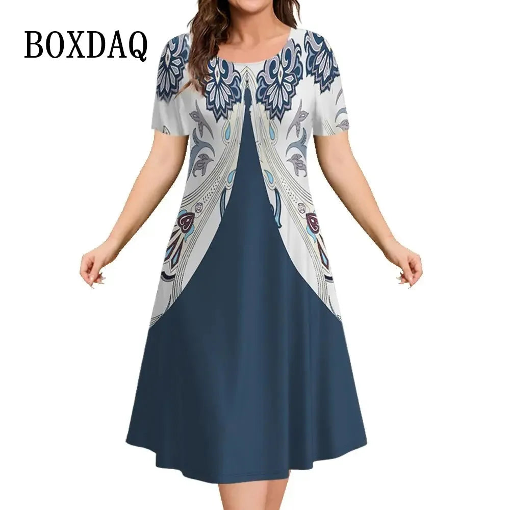 New Women‘s Dresses 3d Flowers Pattern Short Sleeve Clothing Casual Fashion A-Line Dress Summer Lady Oversized Vacation Dresses