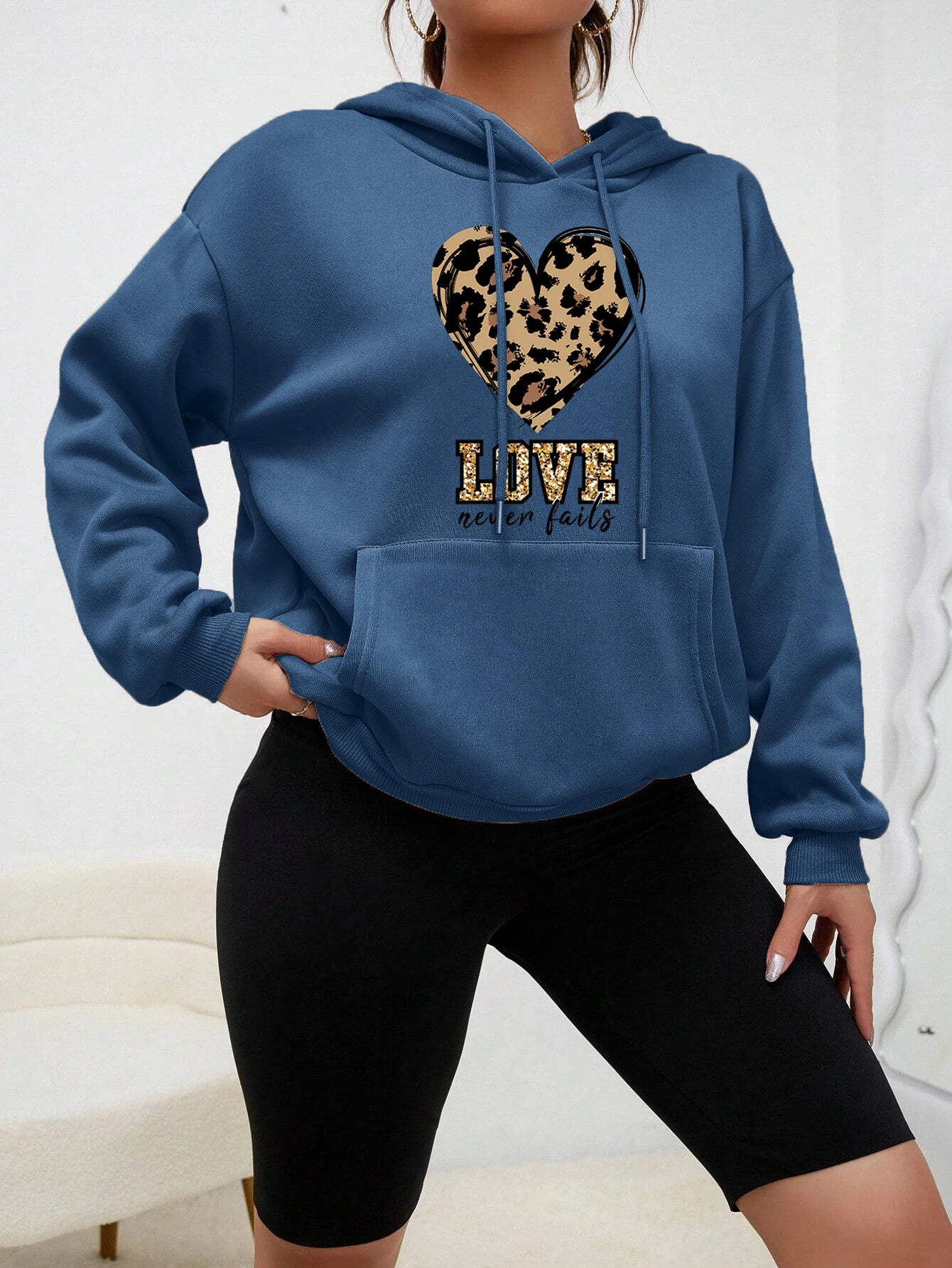 Creative Love Heart Never Fails Printed Hoody Woman Casual Fashion Hoodies All-Match Fleece Clothes Street Style Pullover