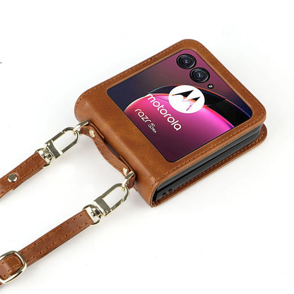 Leather Phone Case For Motorola Razr 50 Ultra Moto Razr 40 Razr+ 2024 2023 Wallet Cover With Lanyard Card Holder Funda Coque