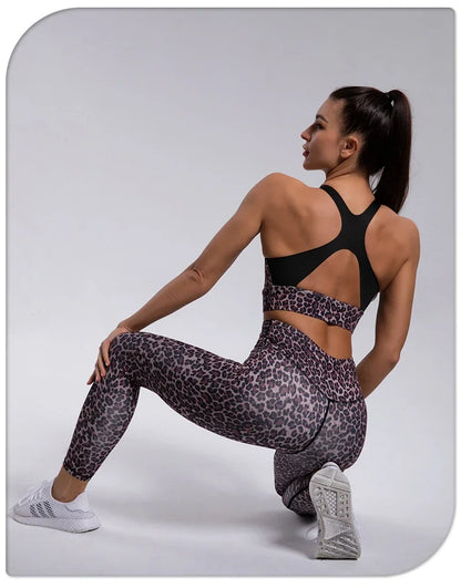 Leopard Print Yoga Set Women Clothing Tracksuits Quick Dry Women's Fitness Pants Sets Woman Outfits Women’s Gym Pants Suit