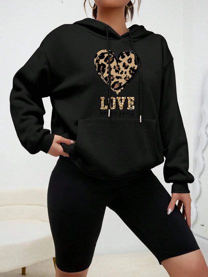 Creative Love Heart Never Fails Printed Hoody Woman Casual Fashion Hoodies All-Match Fleece Clothes Street Style Pullover