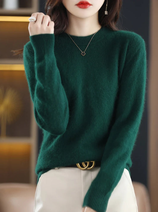 Autumn Winter Women’s 100% Mink Cashmere O-neck Pullovers Sweater Classical Casual Long Sleeve Knitwear Female Clothing Tops New