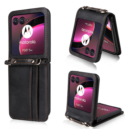 Leather Phone Case For Motorola Razr 50 Ultra Moto Razr 40 Razr+ 2024 2023 Wallet Cover With Lanyard Card Holder Funda Coque