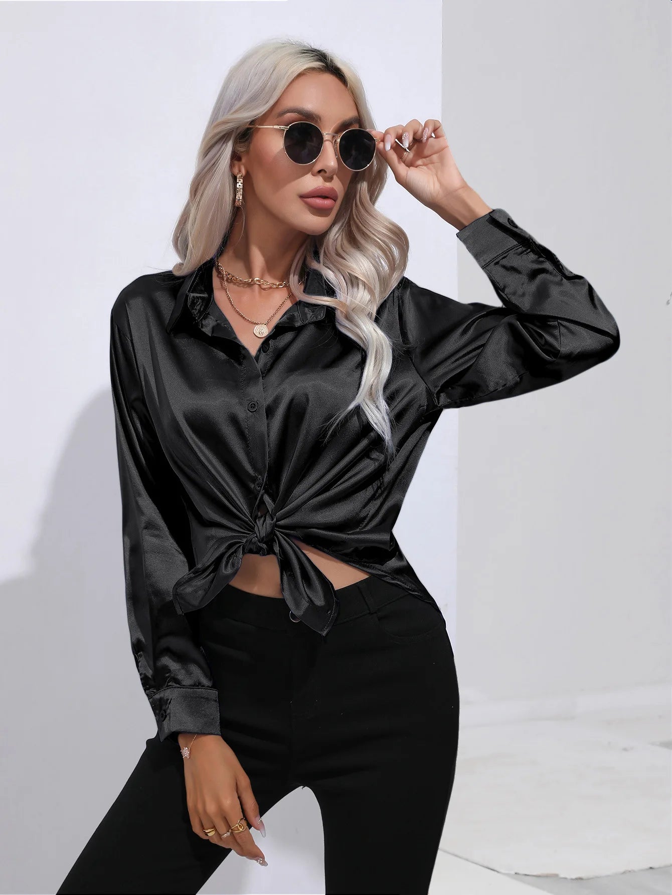 Satin Silk Long Sleeve Blouse