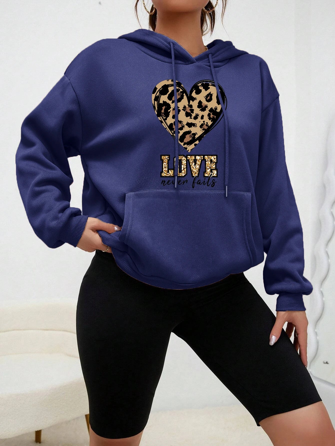 Creative Love Heart Never Fails Printed Hoody Woman Casual Fashion Hoodies All-Match Fleece Clothes Street Style Pullover