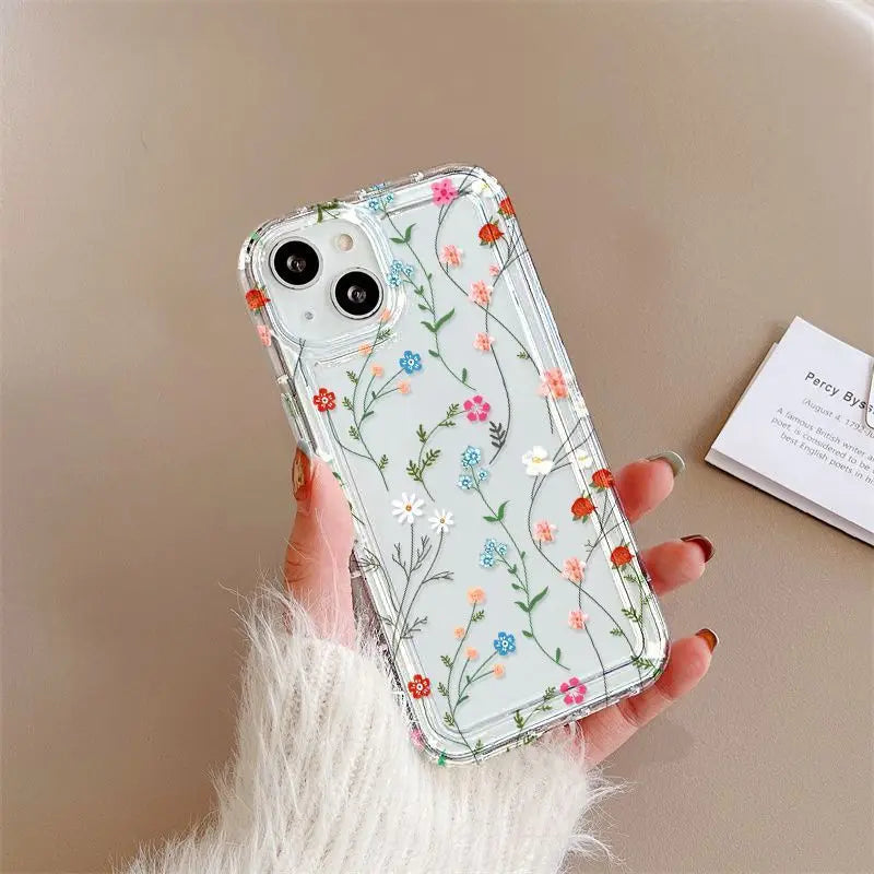 Flower Phone Case For iPhone 16 Pro Case iPhone 15 14 13 12 11 Pro Max 13 12 Mini Shockproof Soft Clear Cover Funda ﻿