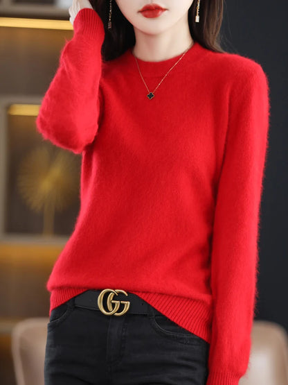 Autumn Winter Women’s 100% Mink Cashmere O-neck Pullovers Sweater Classical Casual Long Sleeve Knitwear Female Clothing Tops New