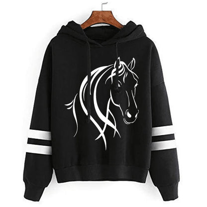 Long Sleeves Sweatshirt Pullover Cool Horse Graphic Casual Tracksuit Women’s Clothing Horse Hoodies High Street Fashion Sweater