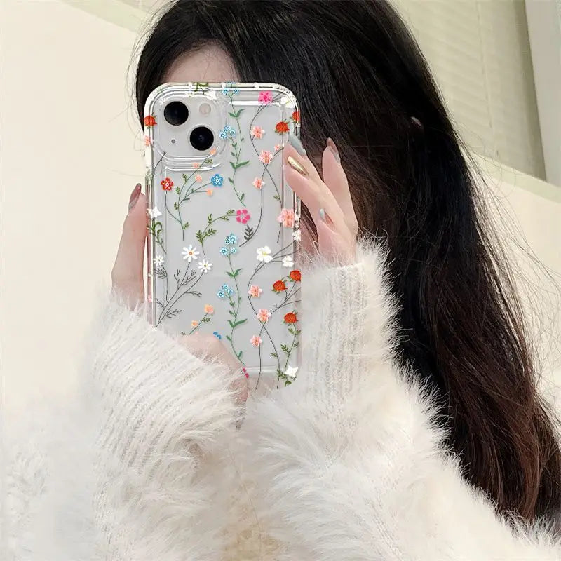 Flower Phone Case For iPhone 16 Pro Case iPhone 15 14 13 12 11 Pro Max 13 12 Mini Shockproof Soft Clear Cover Funda ﻿