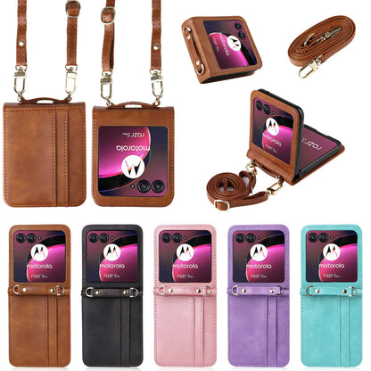 Leather Phone Case For Motorola Razr 50 Ultra Moto Razr 40 Razr+ 2024 2023 Wallet Cover With Lanyard Card Holder Funda Coque