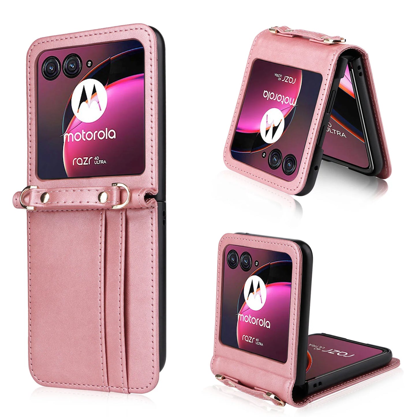 Leather Phone Case For Motorola Razr 50 Ultra Moto Razr 40 Razr+ 2024 2023 Wallet Cover With Lanyard Card Holder Funda Coque