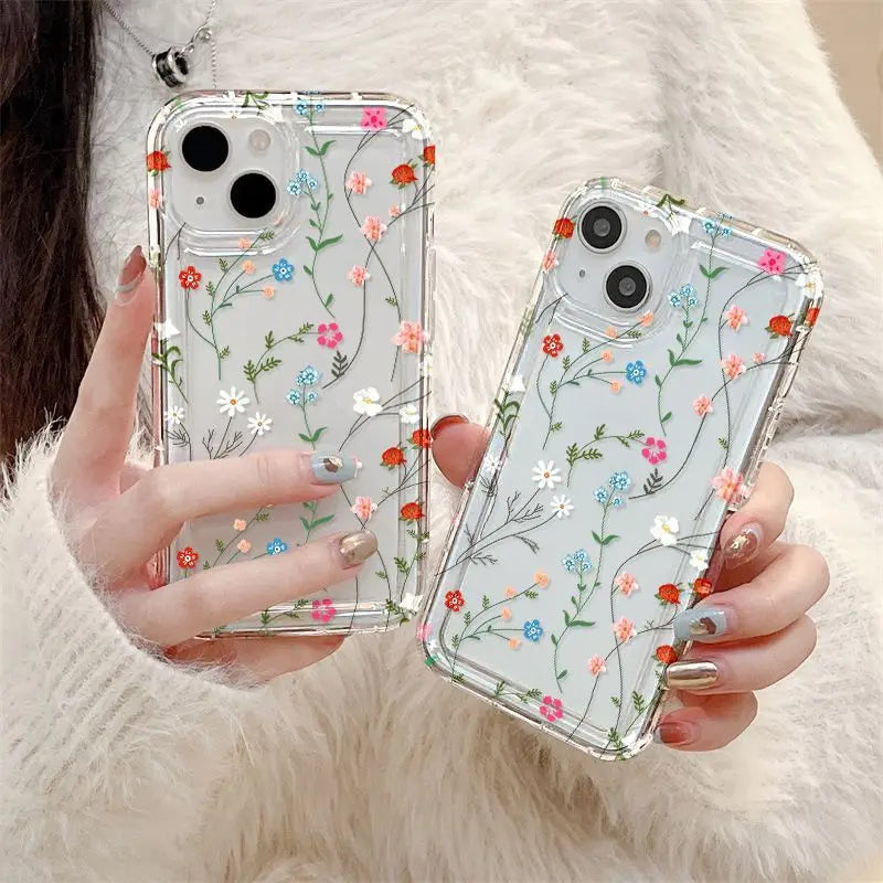 Flower Phone Case For iPhone 16 Pro Case iPhone 15 14 13 12 11 Pro Max 13 12 Mini Shockproof Soft Clear Cover Funda ﻿