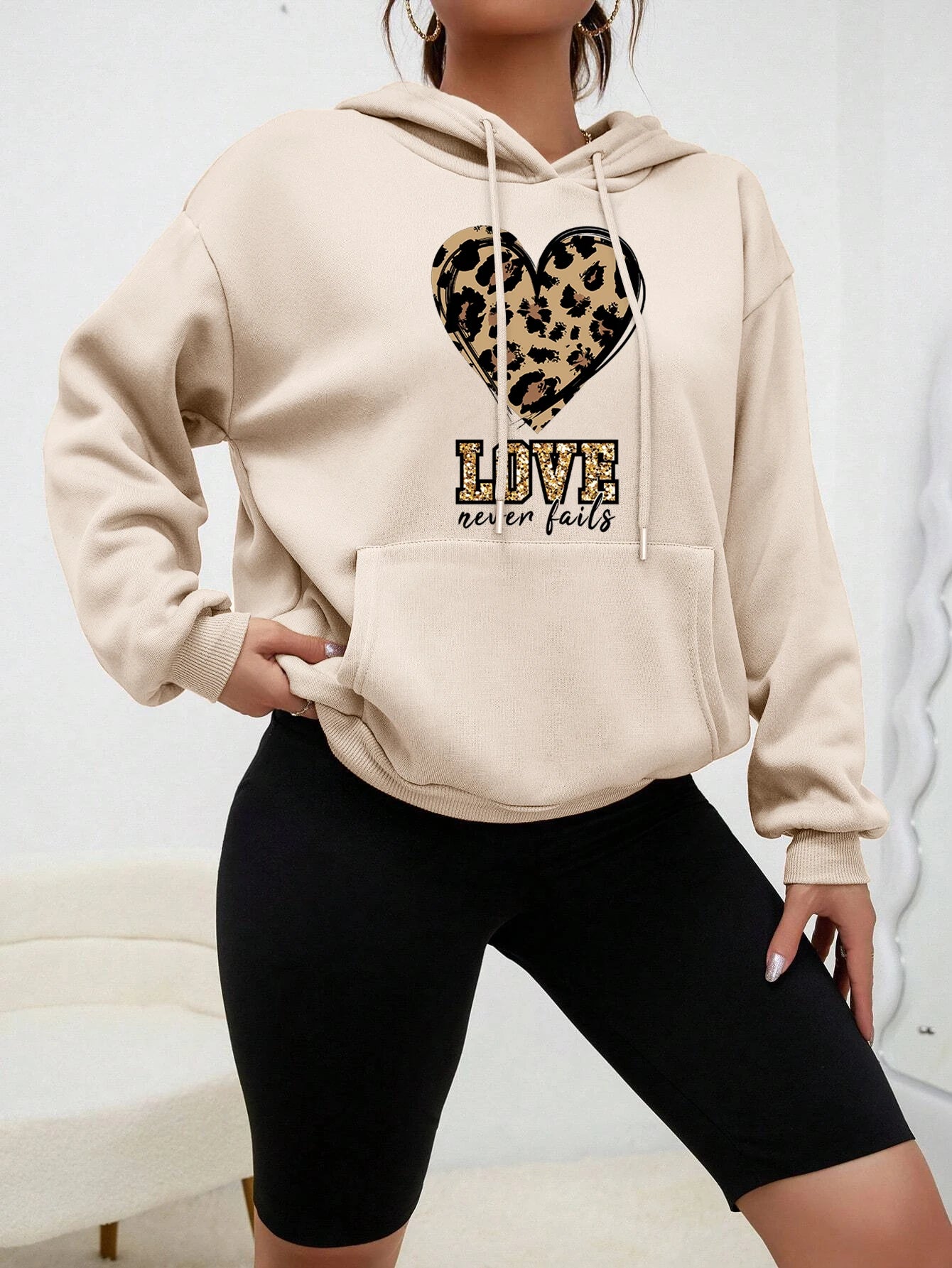 Creative Love Heart Never Fails Printed Hoody Woman Casual Fashion Hoodies All-Match Fleece Clothes Street Style Pullover