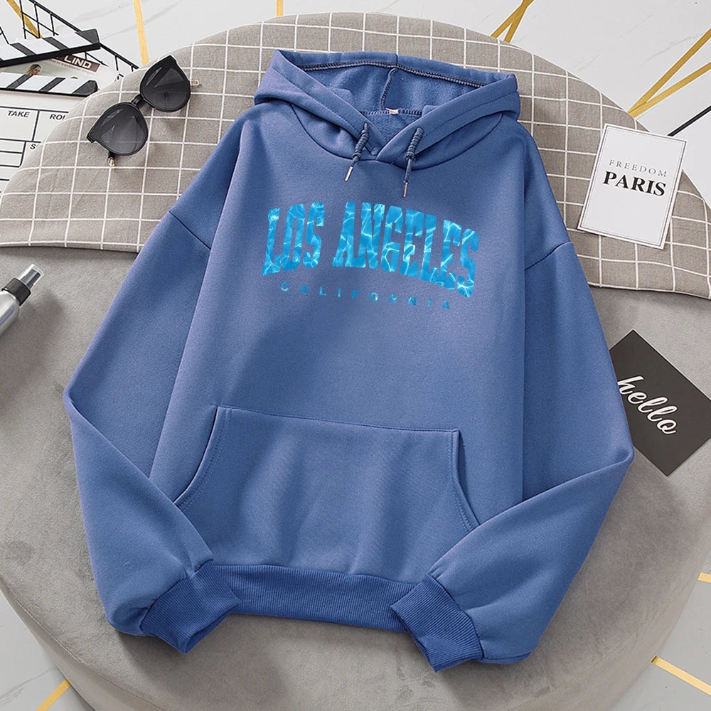 Los Angeles California Sea Surface Ripple Design Women Hoodies Novelty Fashion Hooded Casual All Match Clothes Warm Streetwear