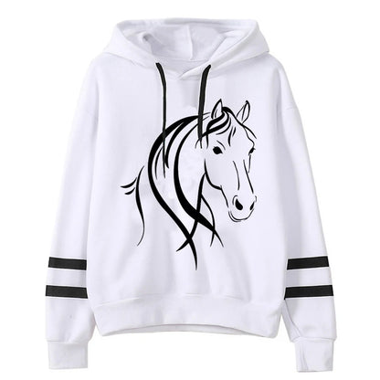 Long Sleeves Sweatshirt Pullover Cool Horse Graphic Casual Tracksuit Women’s Clothing Horse Hoodies High Street Fashion Sweater