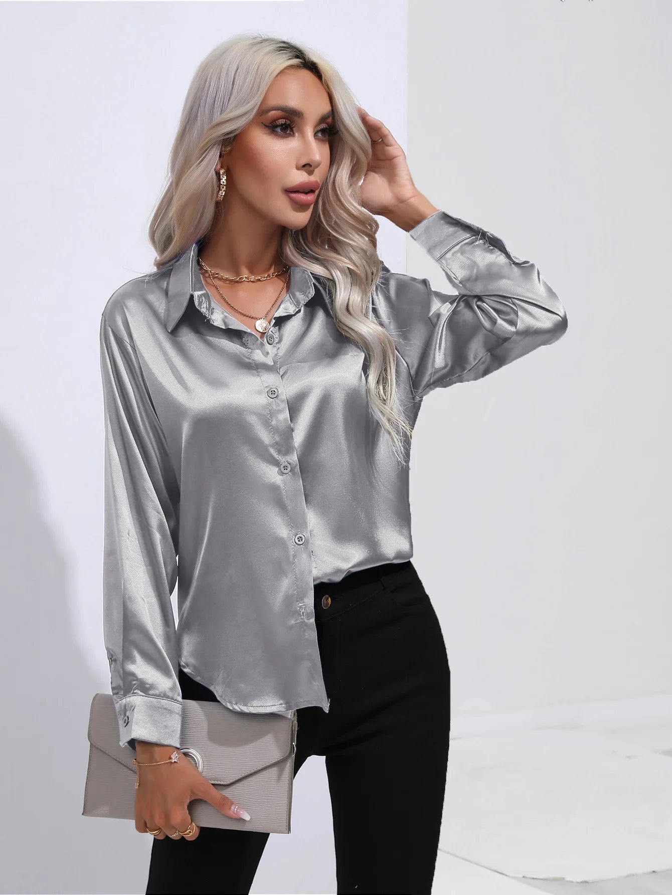 Satin Silk Long Sleeve Blouse