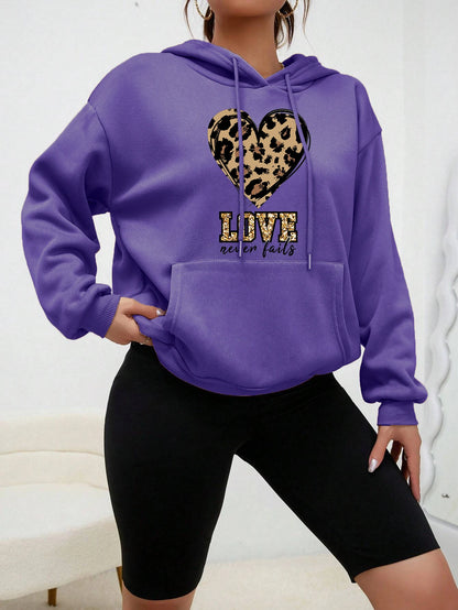 Creative Love Heart Never Fails Printed Hoody Woman Casual Fashion Hoodies All-Match Fleece Clothes Street Style Pullover