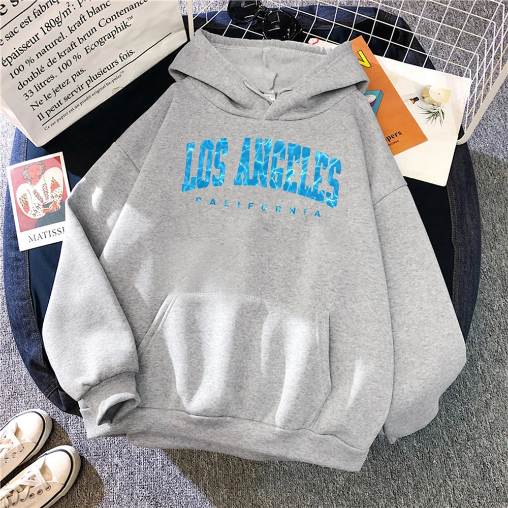 Los Angeles California Sea Surface Ripple Design Women Hoodies Novelty Fashion Hooded Casual All Match Clothes Warm Streetwear