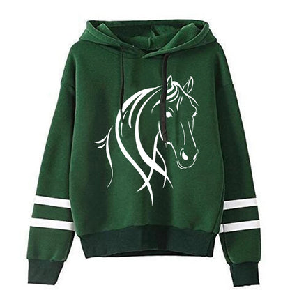 Long Sleeves Sweatshirt Pullover Cool Horse Graphic Casual Tracksuit Women’s Clothing Horse Hoodies High Street Fashion Sweater