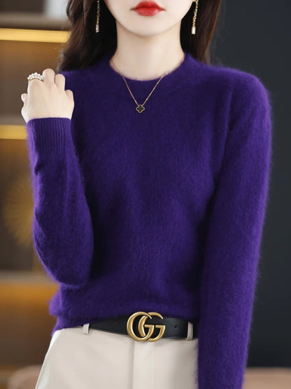 Autumn Winter Women’s 100% Mink Cashmere O-neck Pullovers Sweater Classical Casual Long Sleeve Knitwear Female Clothing Tops New