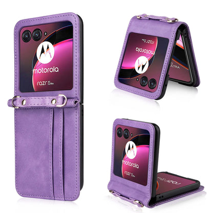 Leather Phone Case For Motorola Razr 50 Ultra Moto Razr 40 Razr+ 2024 2023 Wallet Cover With Lanyard Card Holder Funda Coque