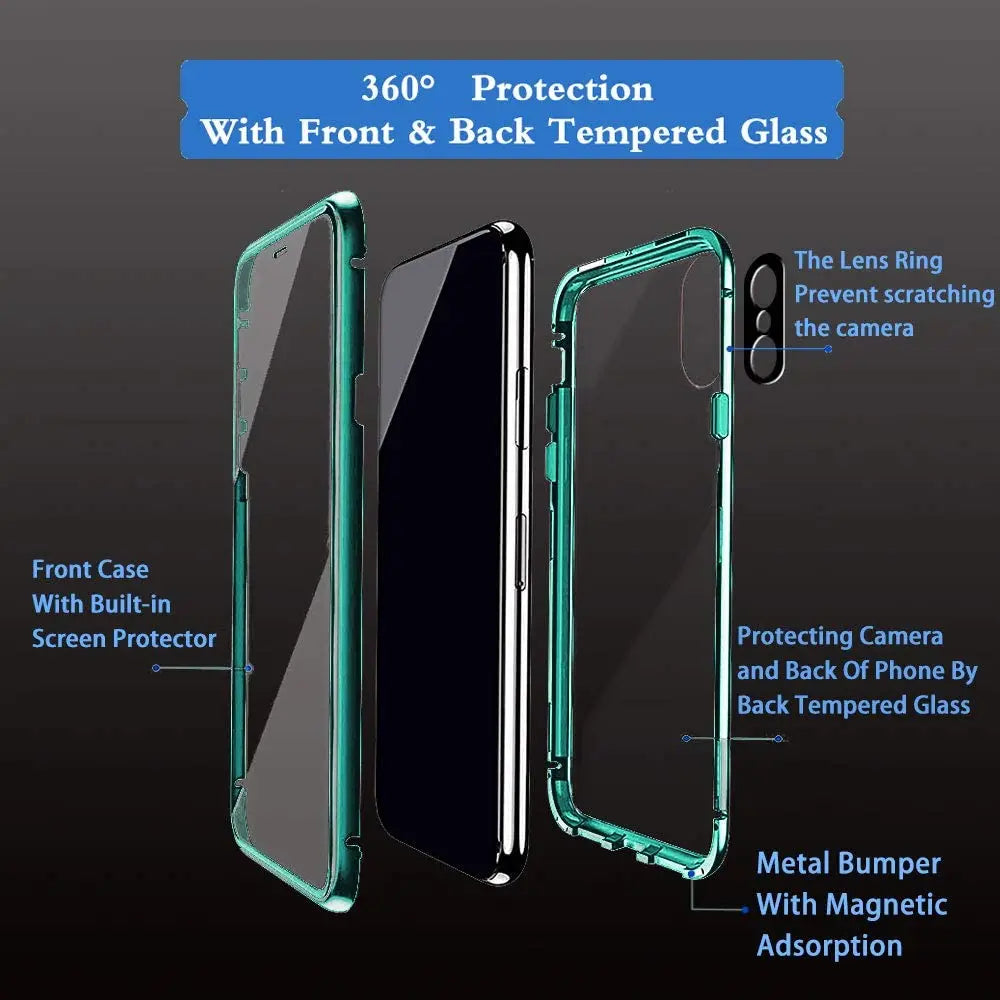 360 Double Sided Magnetic Glass Case For Xiaomi Mi 10 14 15 Pro 13 Lite Cover Mi 11 12 12S 12X 13 Lite Pro Camera Lens Protector