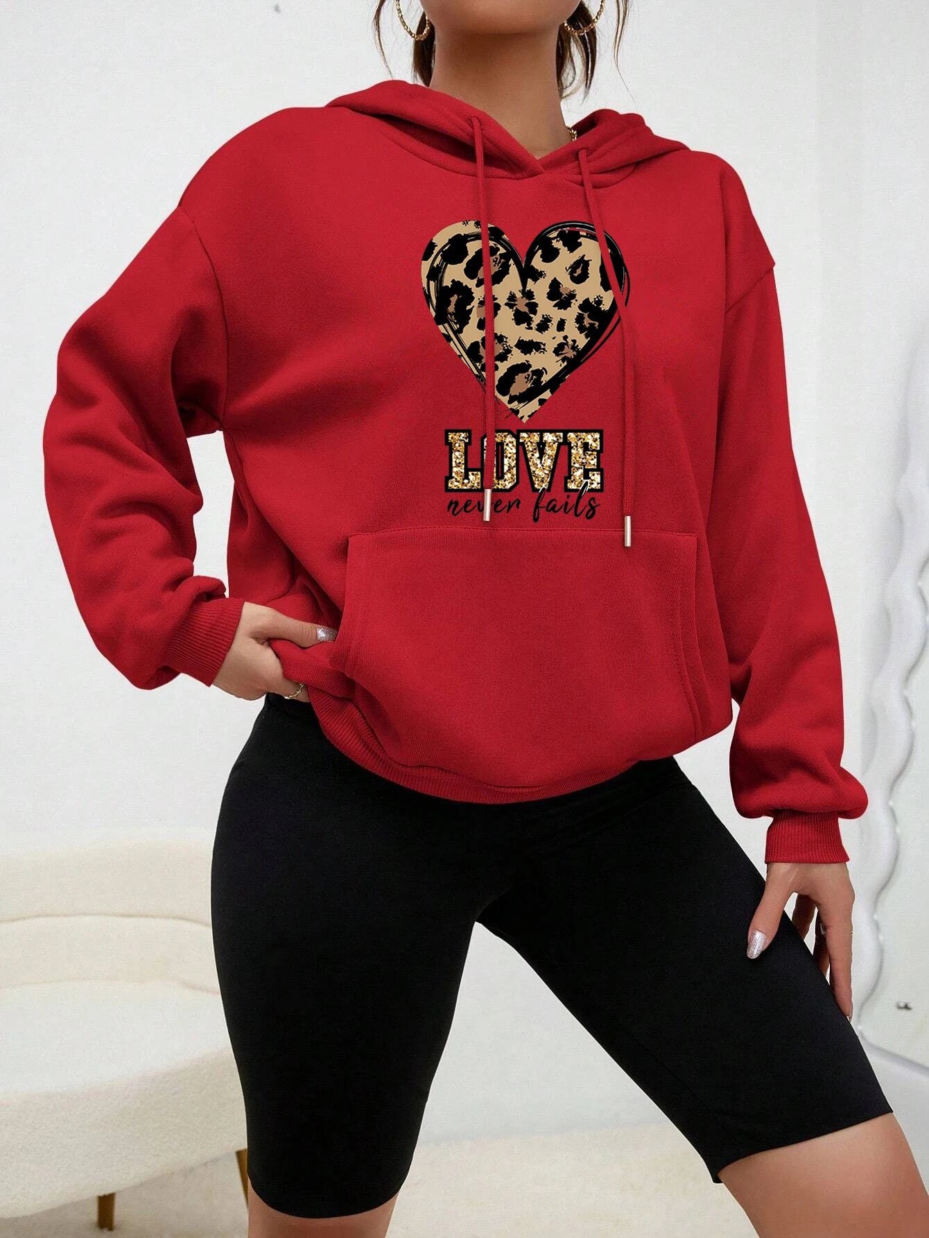 Creative Love Heart Never Fails Printed Hoody Woman Casual Fashion Hoodies All-Match Fleece Clothes Street Style Pullover