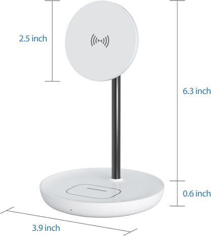 Magnetic 2 in 1 Wireless Charger Stand for Iphone 14, Iphone 13 and Iphone 12 Series, Fast Charging, Wireless Charging Station for Airpods, White