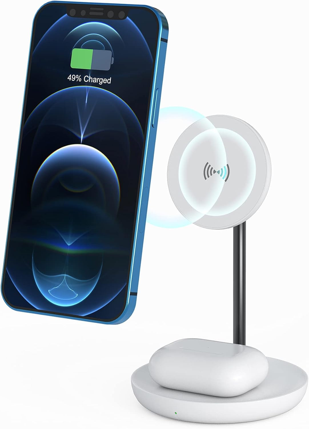 Magnetic 2 in 1 Wireless Charger Stand for Iphone 14, Iphone 13 and Iphone 12 Series, Fast Charging, Wireless Charging Station for Airpods, White