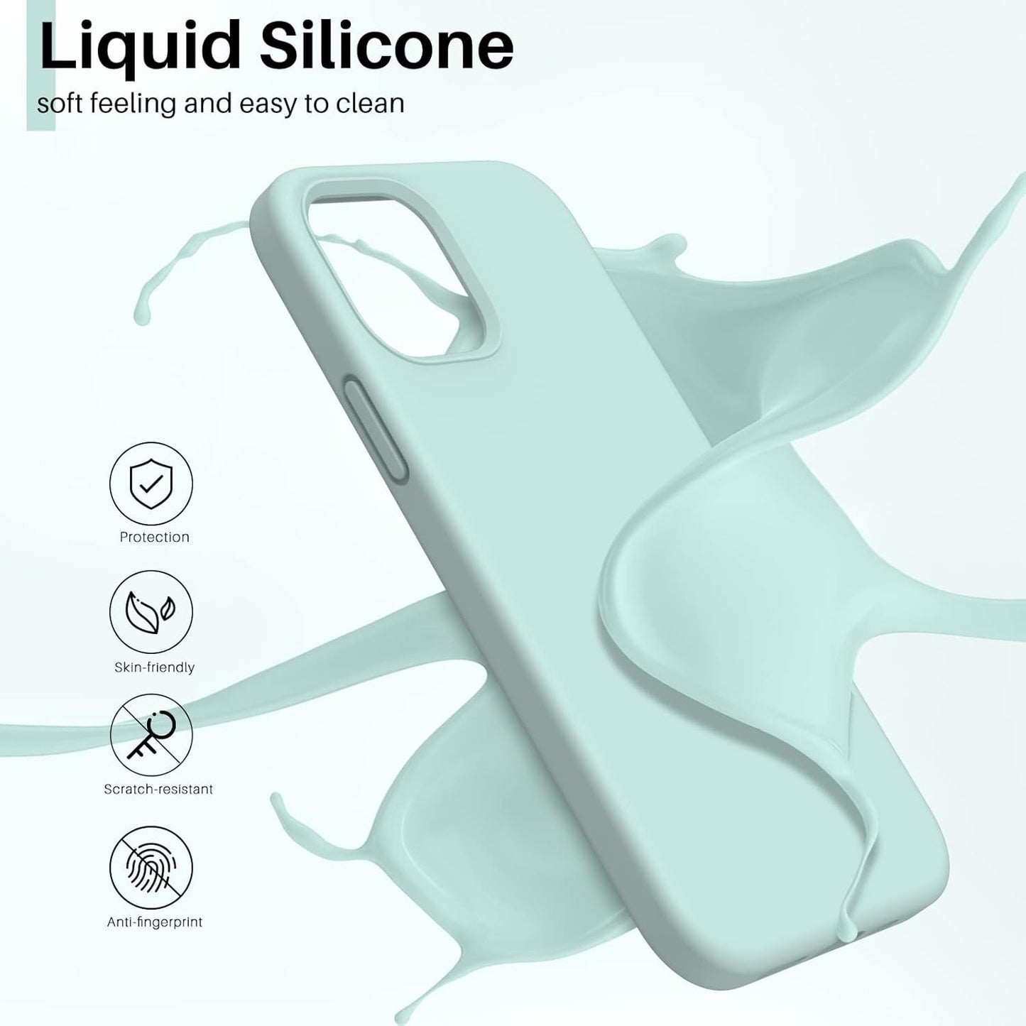 Shockproof Liquid Silicone Designed for Iphone 12/12 Pro Case Gel Rubber Comprehensive Protection Anti-Shock Cover Case Drop Protection 6.1 Inch-Mint Green